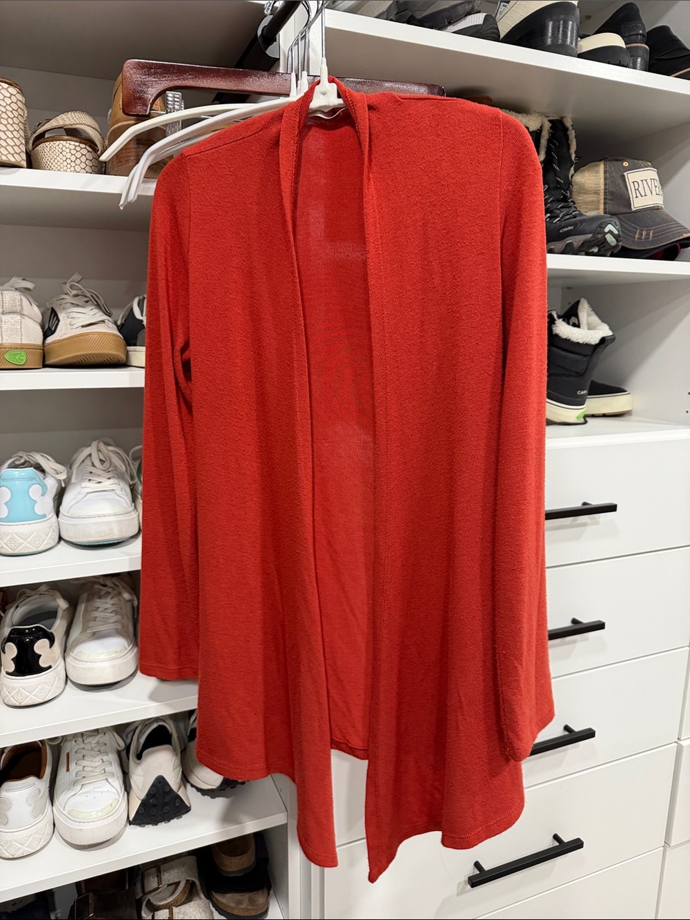 41 Hawthorn Open-Front Brick Red Cardigan